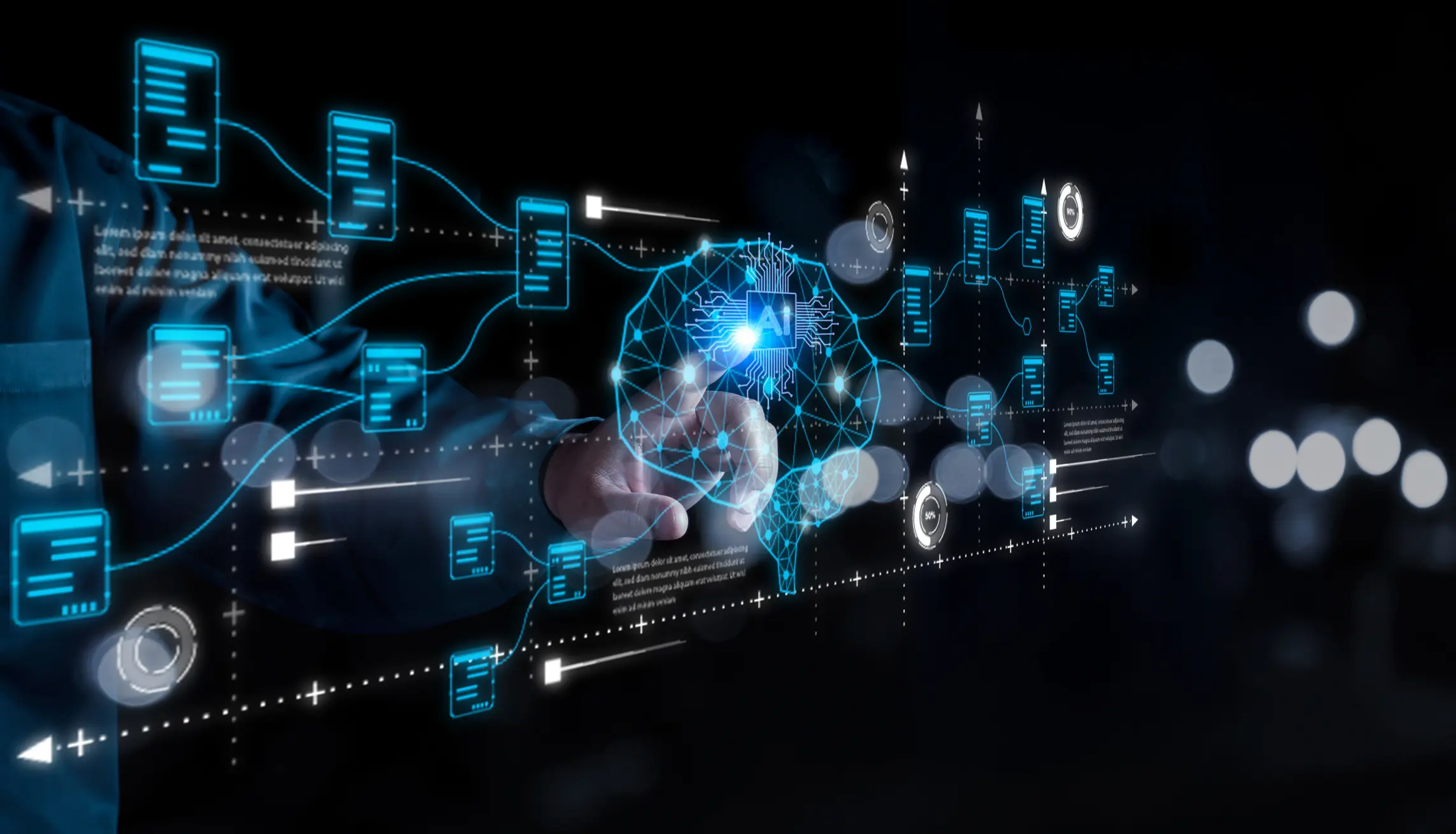Digital brain with network connections visualization.