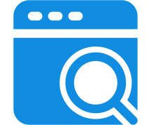 Blue browser icon with magnifying glass.