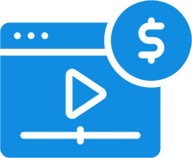 Video monetization icon with dollar symbol.