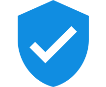 Blue shield with a black checkmark.