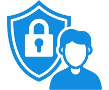 Person icon with security shield and lock.