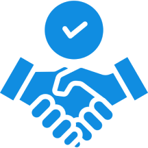 Handshake icon with checkmark above.