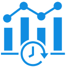 Bar chart with line graph and clock.