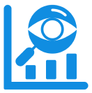 Eye magnifying graph bars on black background.